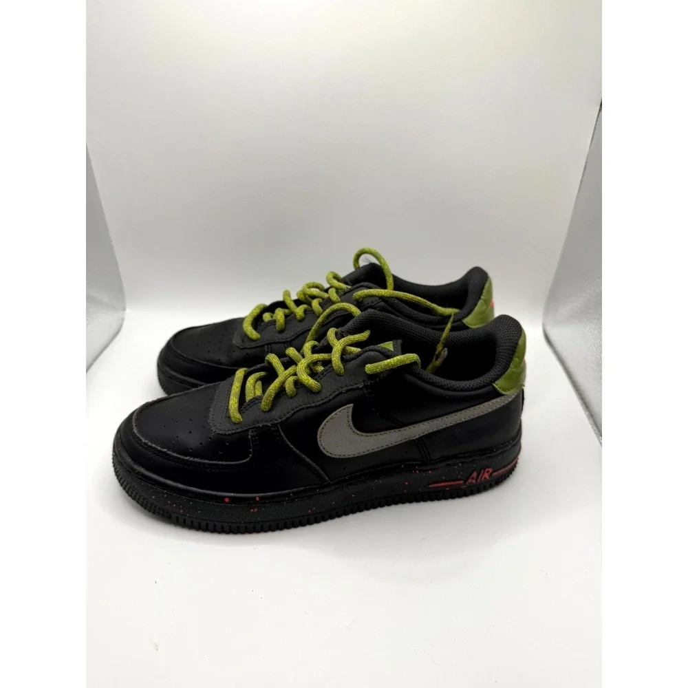 Nike Air Force 1 Low GS DC2095-001 Kid 5.5 Sneaker Black Asparagus Leather Shoes